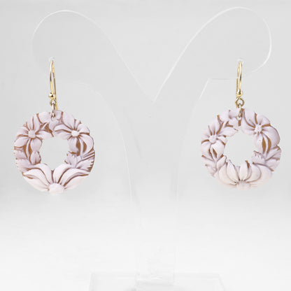 Cameo Flower Earrings with Gold