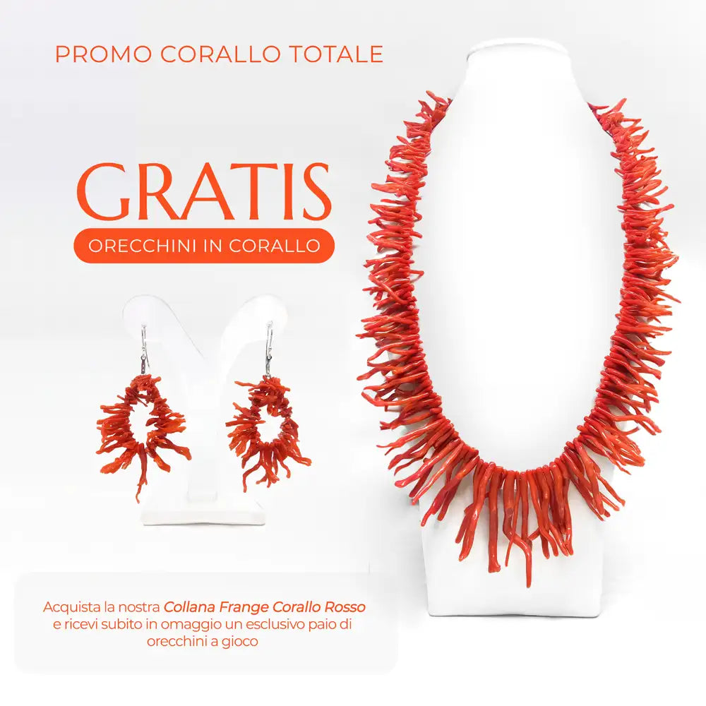 Red Coral Fringed Necklace + Free Earrings