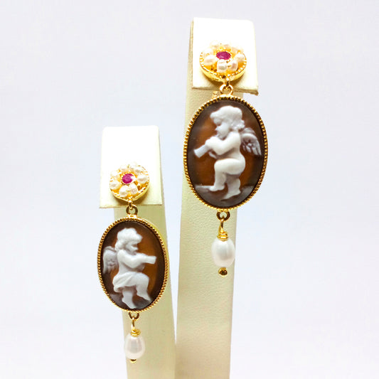 Anastasia Italian Cameo Earrings Putto Cameo