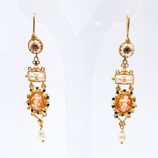 Anastasia Italian Cameo Earrings Putto Cameo with Bow