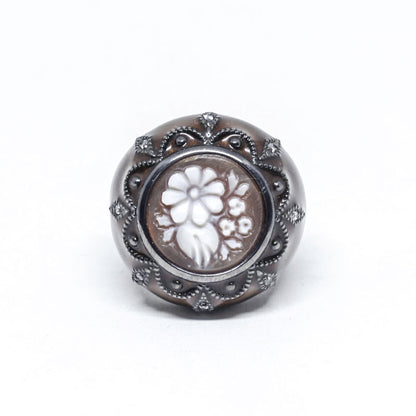 Italian Cameo Ring Embossed Flowers Cameo