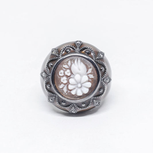 Anello Cameo Italiano Cammeo Fiori in Rilievo