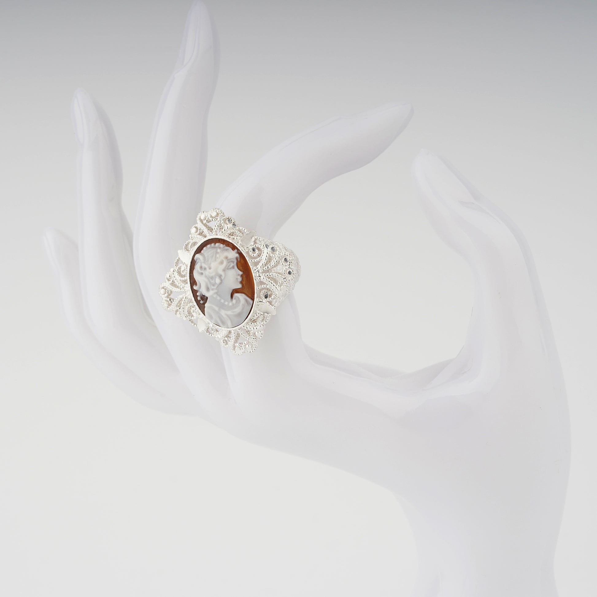 Anello-Anne-Cammeo-Profilo Donna-Rodio-Bianco