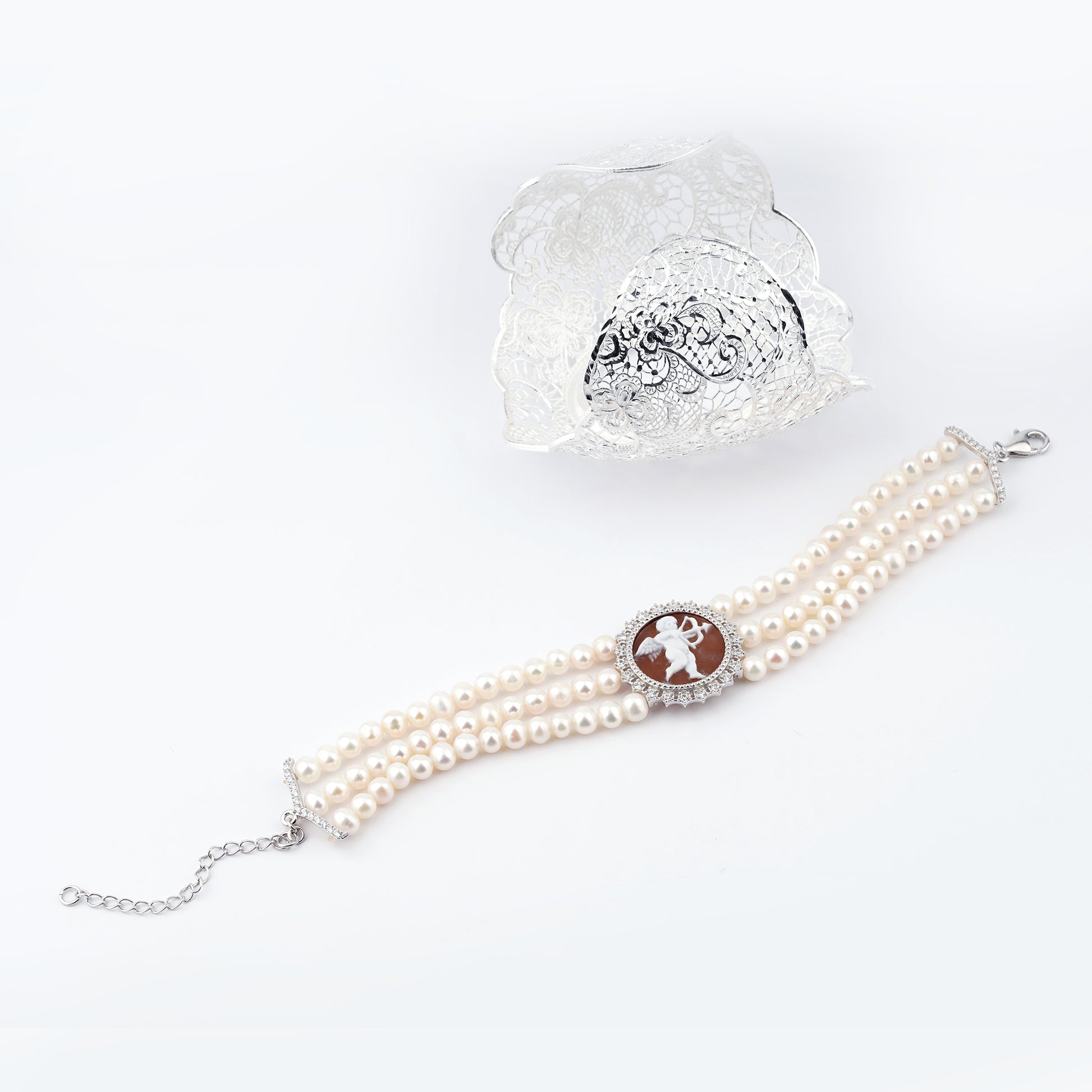 Bracciale-Ballet-Cammeo-Putto-con-Arco-Rodio-Bianco