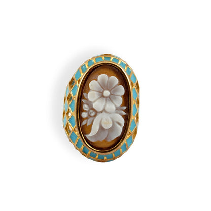 Italian Cameo Ring Embossed Flowers Cameo