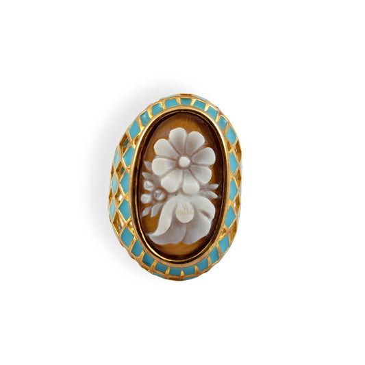 Anello Cameo Italiano Cammeo Fiori in Rilievo