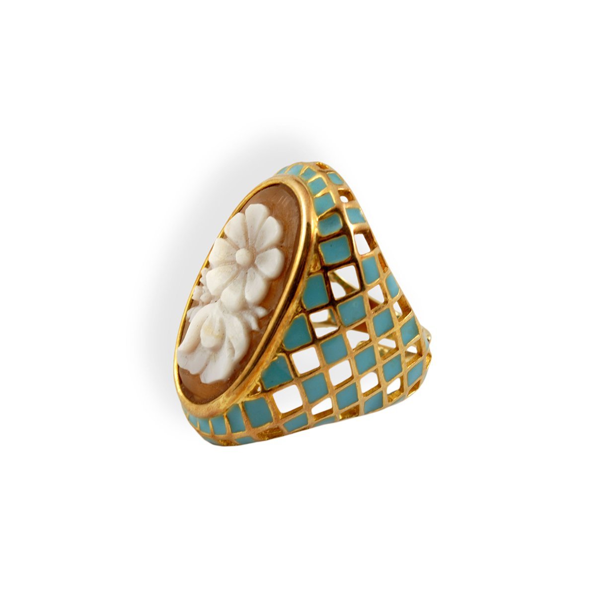 Italian Cameo Ring Embossed Flowers Cameo