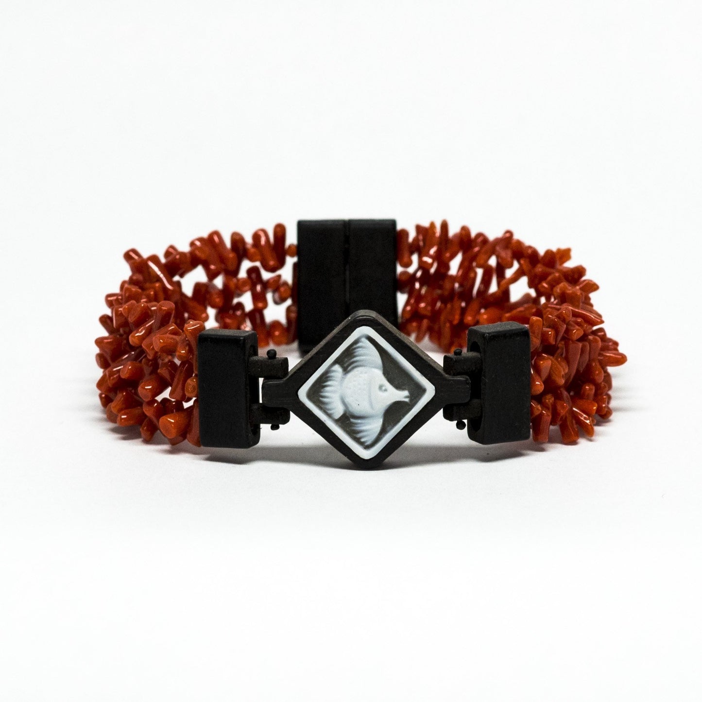 Bracelet with Cameo, Red Coral, Ebony (More Variants Available)