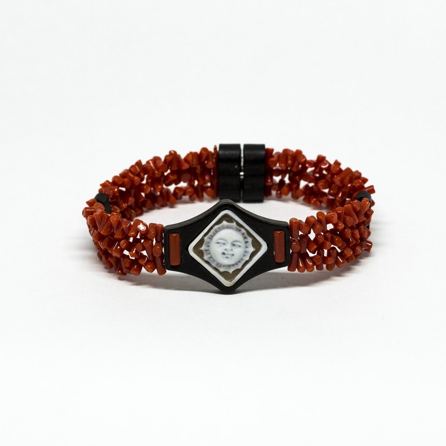 Bracelet with Cameo, Red Coral, Ebony (More Variants Available)