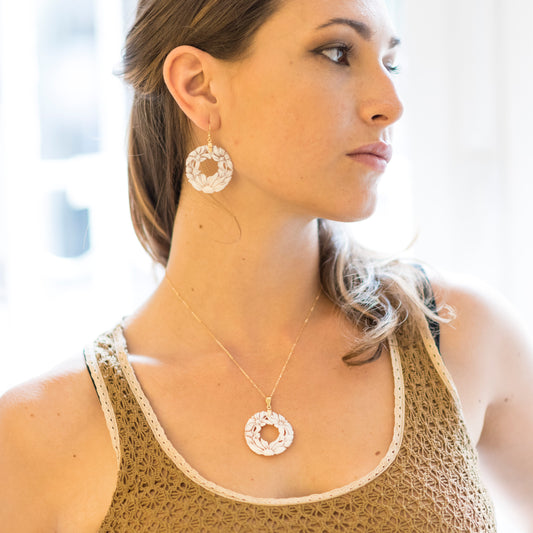 Shell Pendant with Floral Engraving