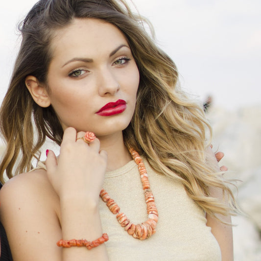 Orange Pink Coral Ring Sculpted