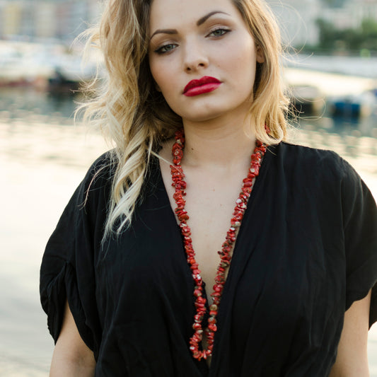 Necklace with Natural Red Coral Stones