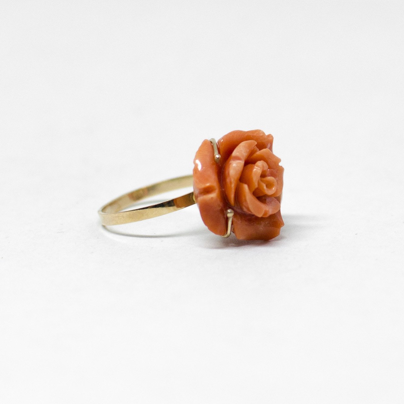 Orange Coral Ring with Engraved Rose