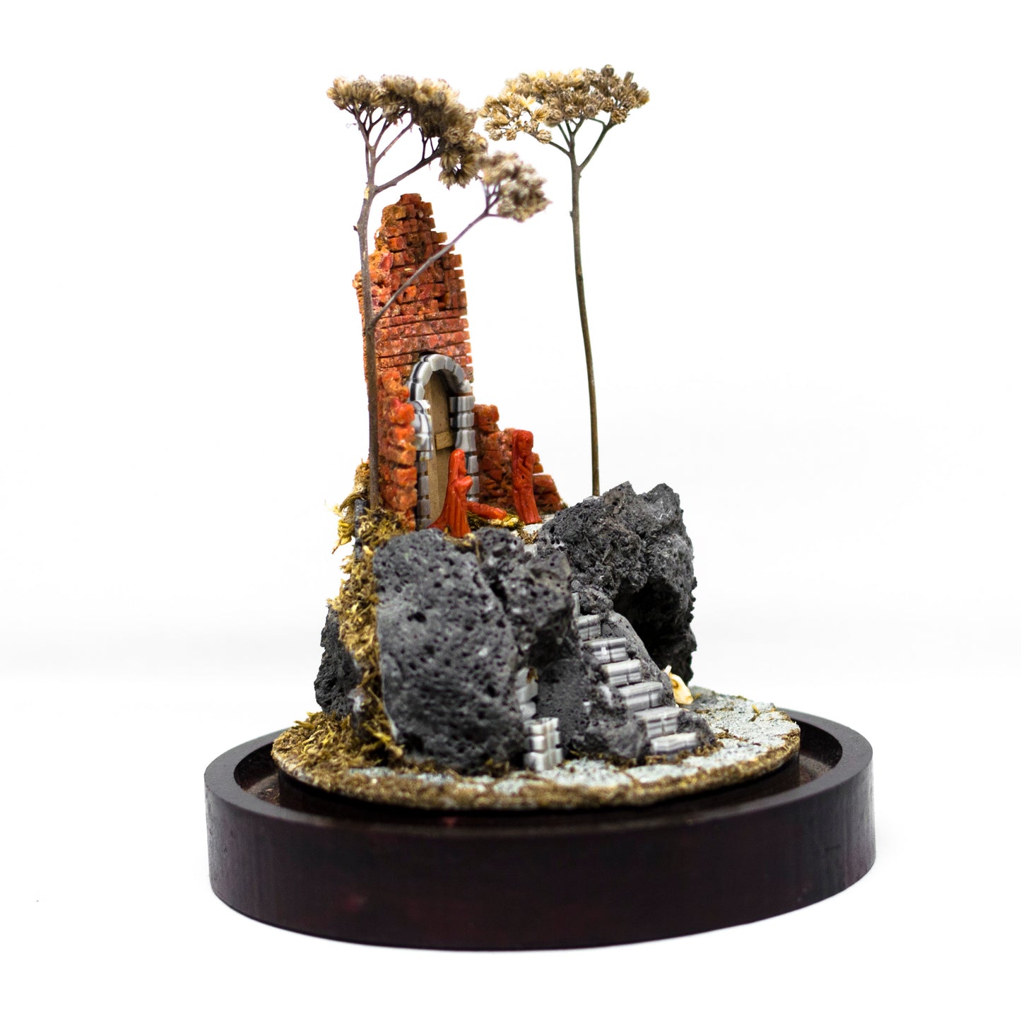Nativity scene in coral and lava stone