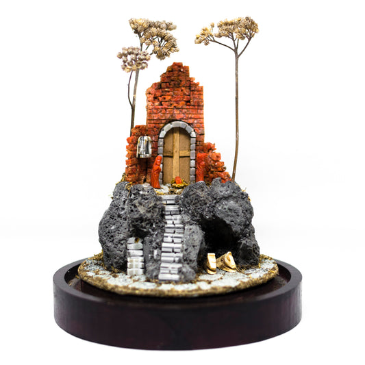 Nativity scene in coral and lava stone