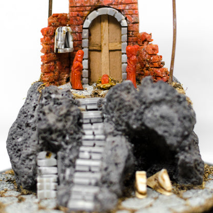 Nativity scene in coral and lava stone