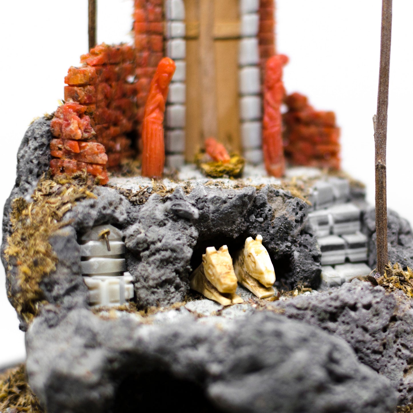 Nativity scene in coral and lava stone engraved entirely by hand