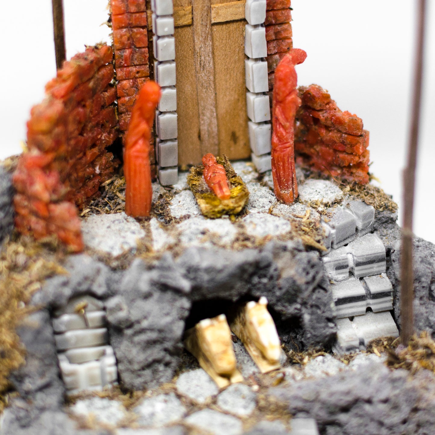 Nativity scene in coral and lava stone engraved entirely by hand