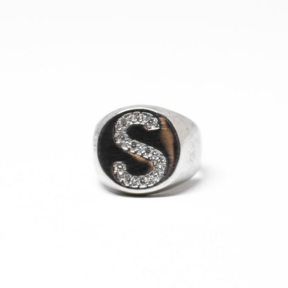 Silver Ring Letter S in Zirconia