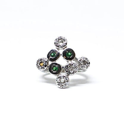 Silver and Green and White Zircon Ring