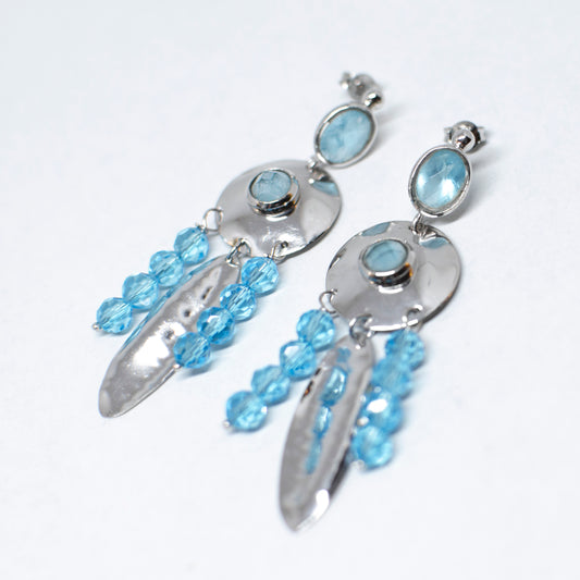 Silver and agate aquamarine earrings