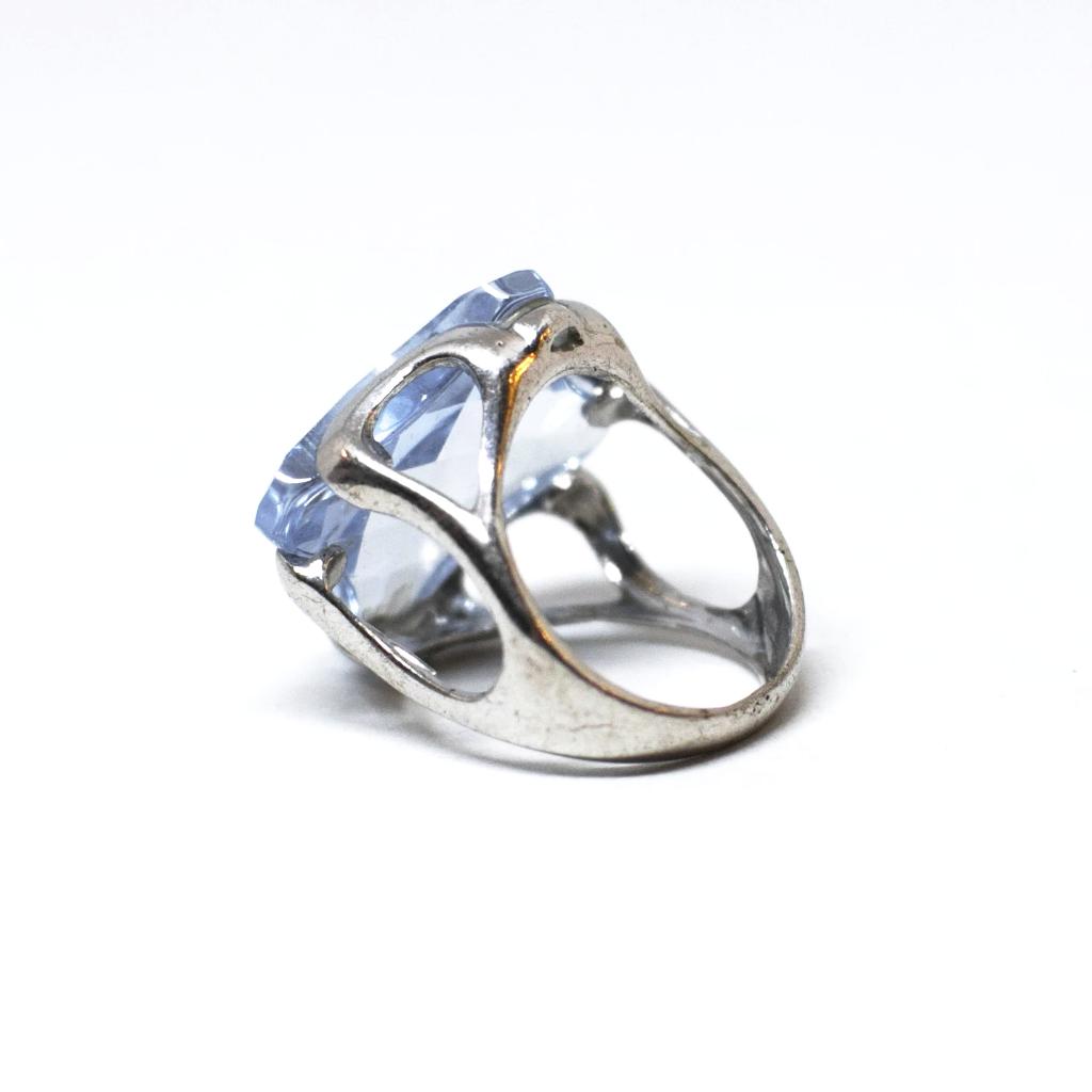 Silver and agate aquamarine ring