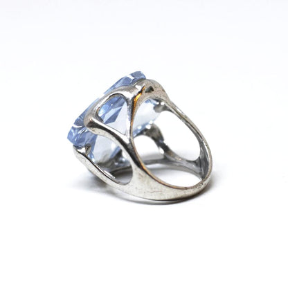 Silver and agate aquamarine ring