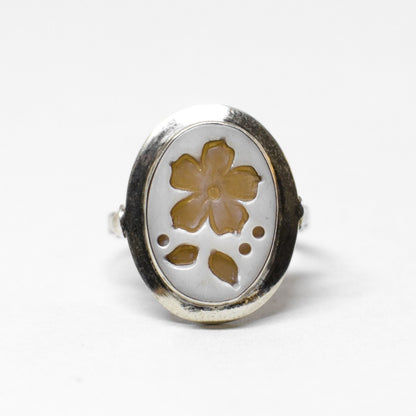 Anello Cammeo Incisione Inversa  Fiori