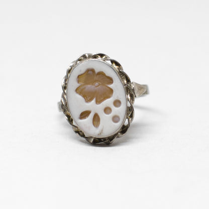 Anello Cammeo Incisione Inversa Fiori