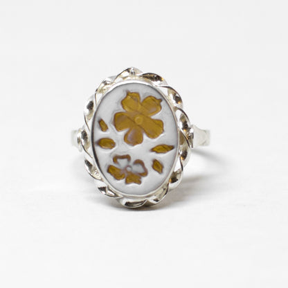 Anello Cammeo Incisione Inversa Fiori