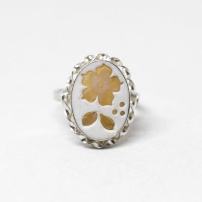Anello Cammeo Incisione Inversa  Fiori