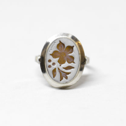 Anello Cammeo Incisione Inversa  Fiori