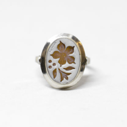 Anello Cammeo Incisione Inversa Fiori