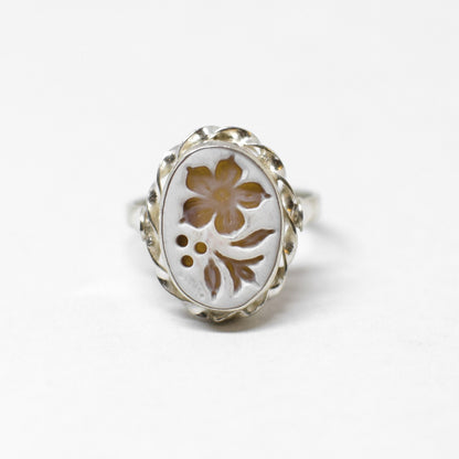 Anello Cammeo Incisione Inversa Fiori