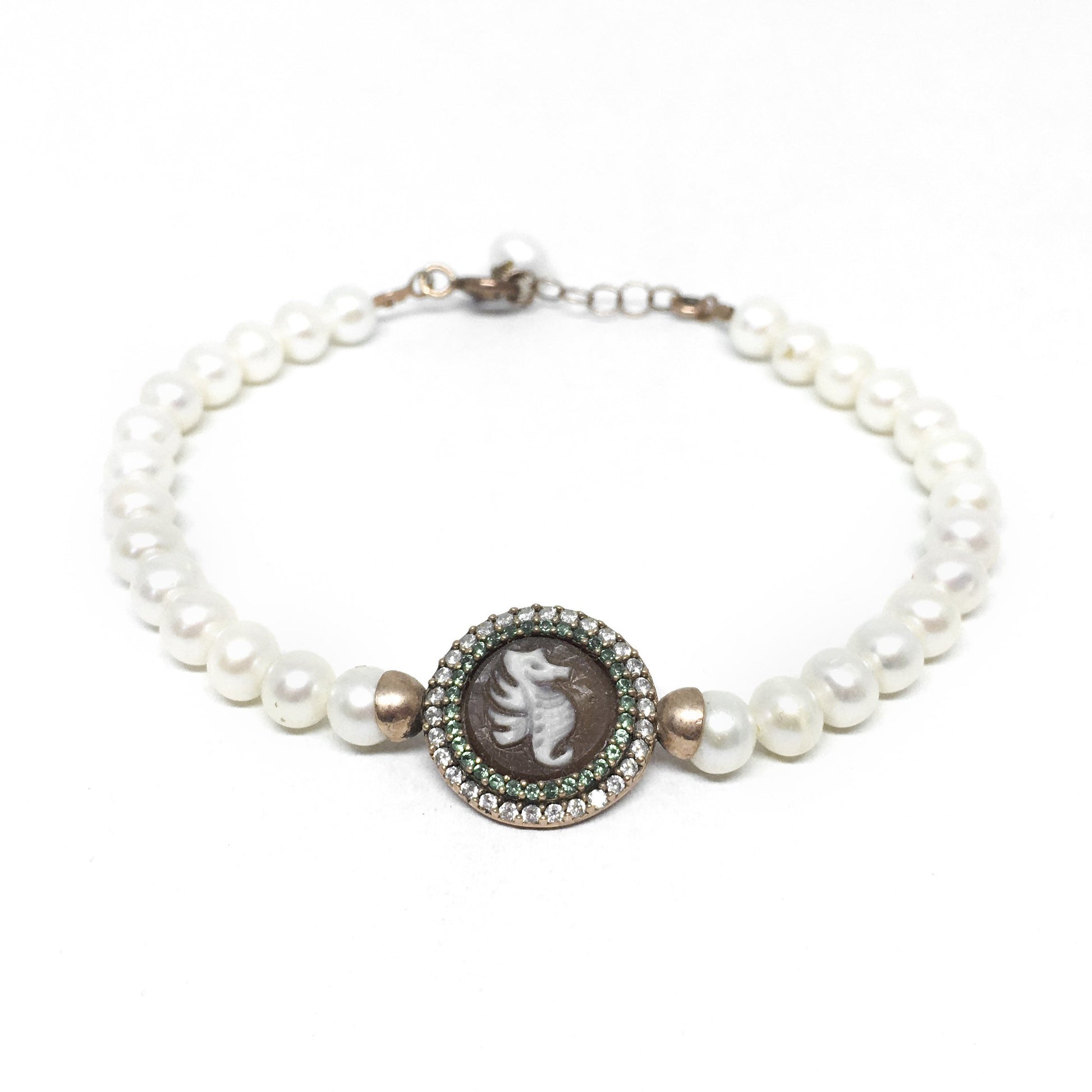 Bracciale Cameo Italiano Cammeo con Perle e Zirconi