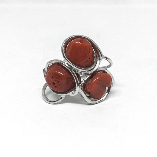 Red coral and silver ring