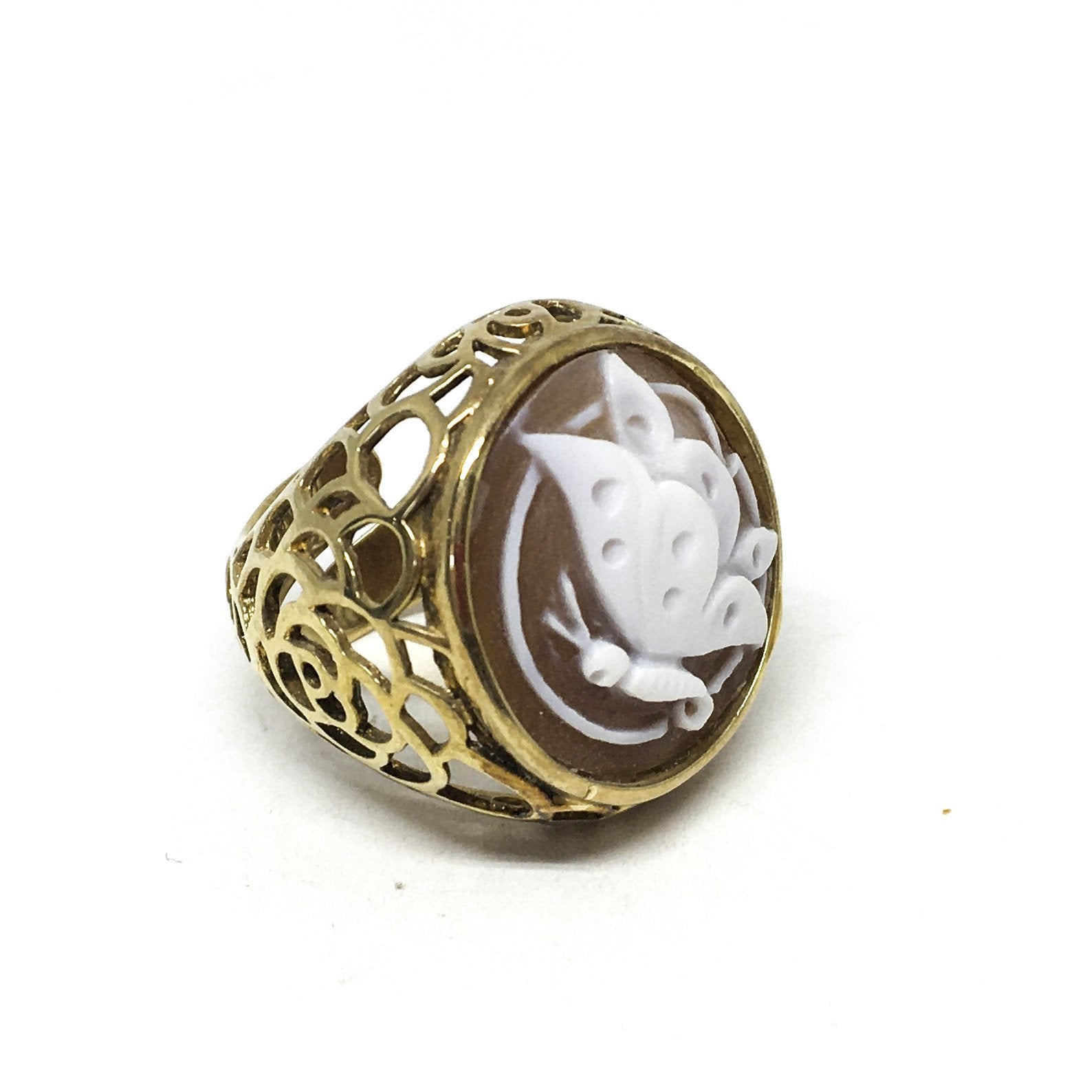 Anello-Cameo-Italiano-Cammeo-Incisione-Farfalla