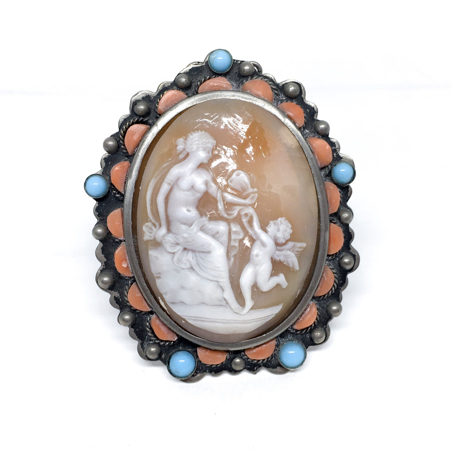 Antique Cameo Brooch Woman with Cherub